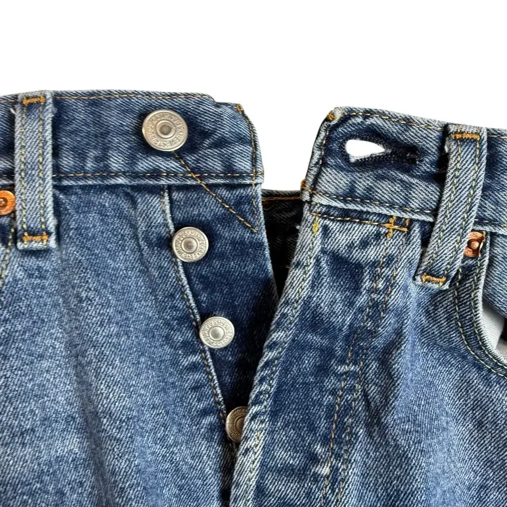 Levi's 501 Jeans Mens 28x29 Blue Denim Frayed Hem Mid-Rise Original Fit Straight
